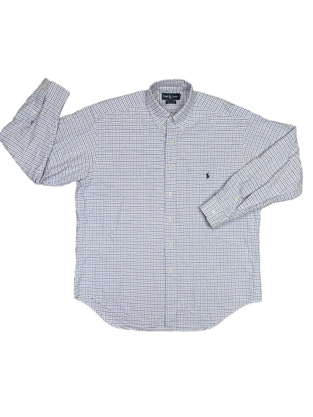 Ralph Lauren Big Shirt Mens Medium M White Purple Mini Check Cotton Button Down